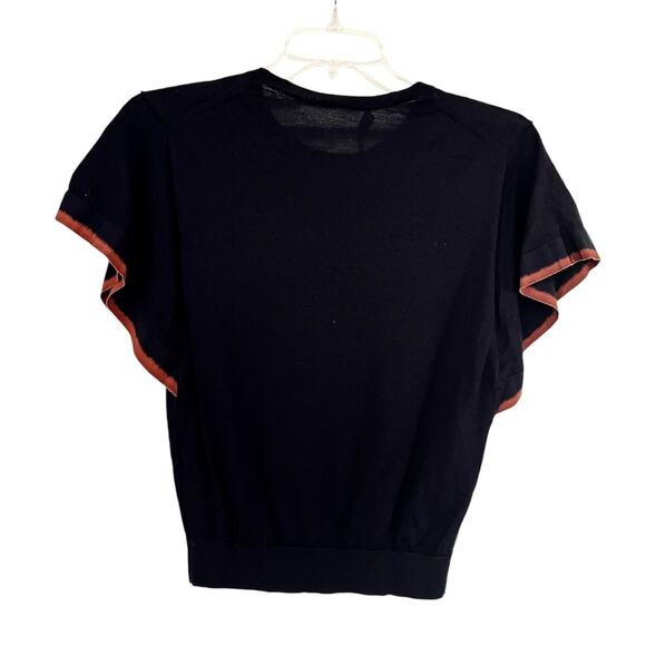 Dorothee Schumacher Black Contrast Flutter Short Sleeve Crewneck Sweater Size 1 - Picture 4 of 10